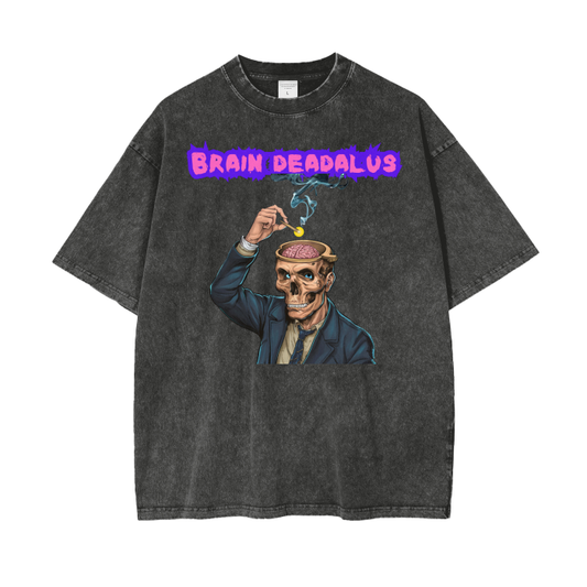 casual,daily casual,brain deadalus,zombie,skeleton,ashtray,cannabis,joint,horror,humor,dark humor,cotton,snow wash,short sleeve,drop shoulder,round neck,o-neck,regular,loose,summer,MOQ1,Delivery days 5
